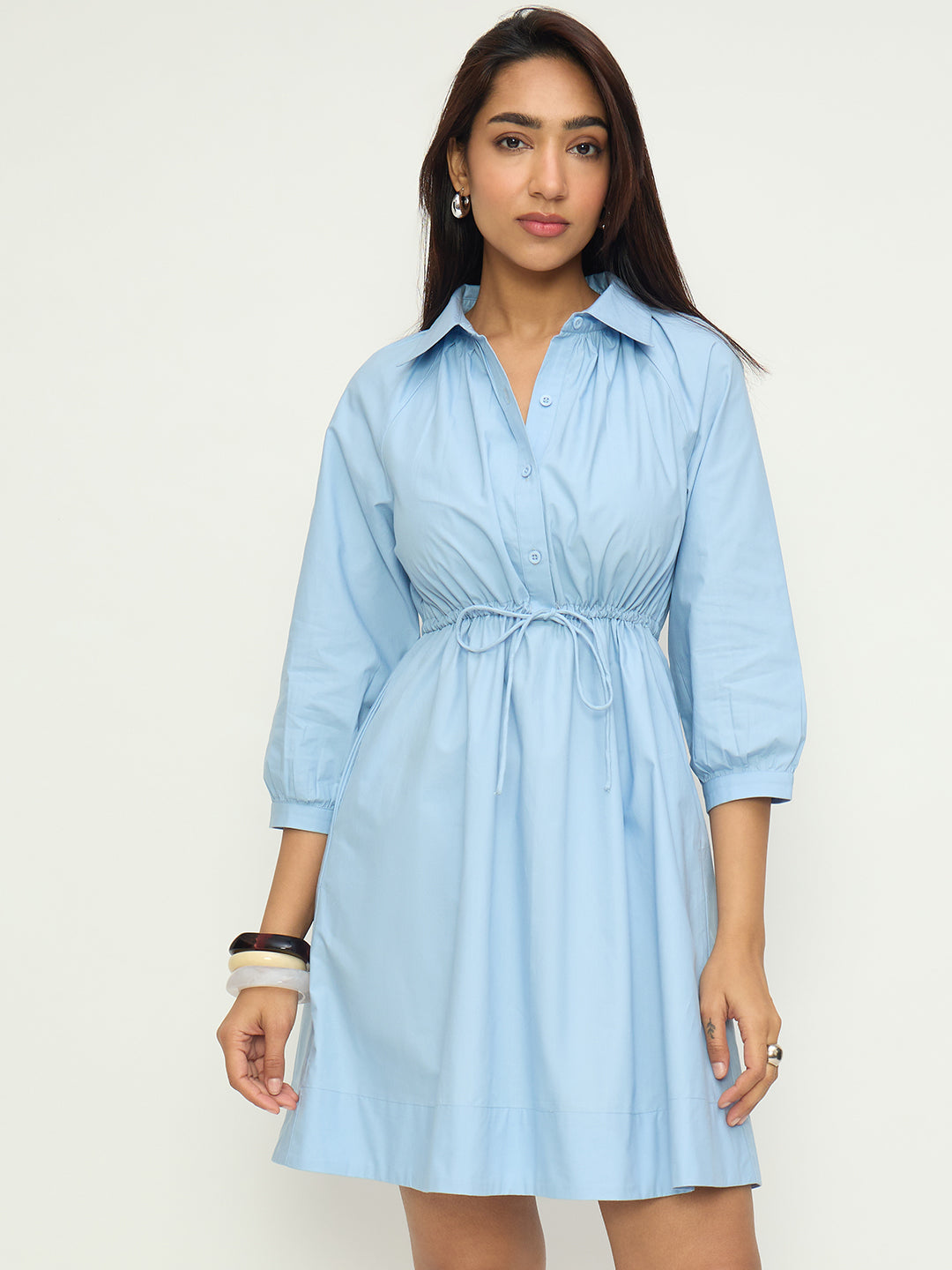 Powder Blue Poplin Shirt Mini Dress