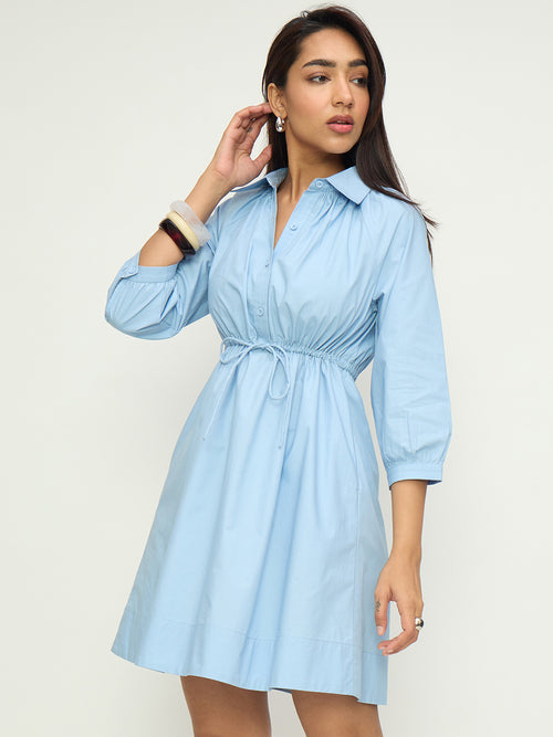 Powder Blue Poplin Shirt Mini Dress