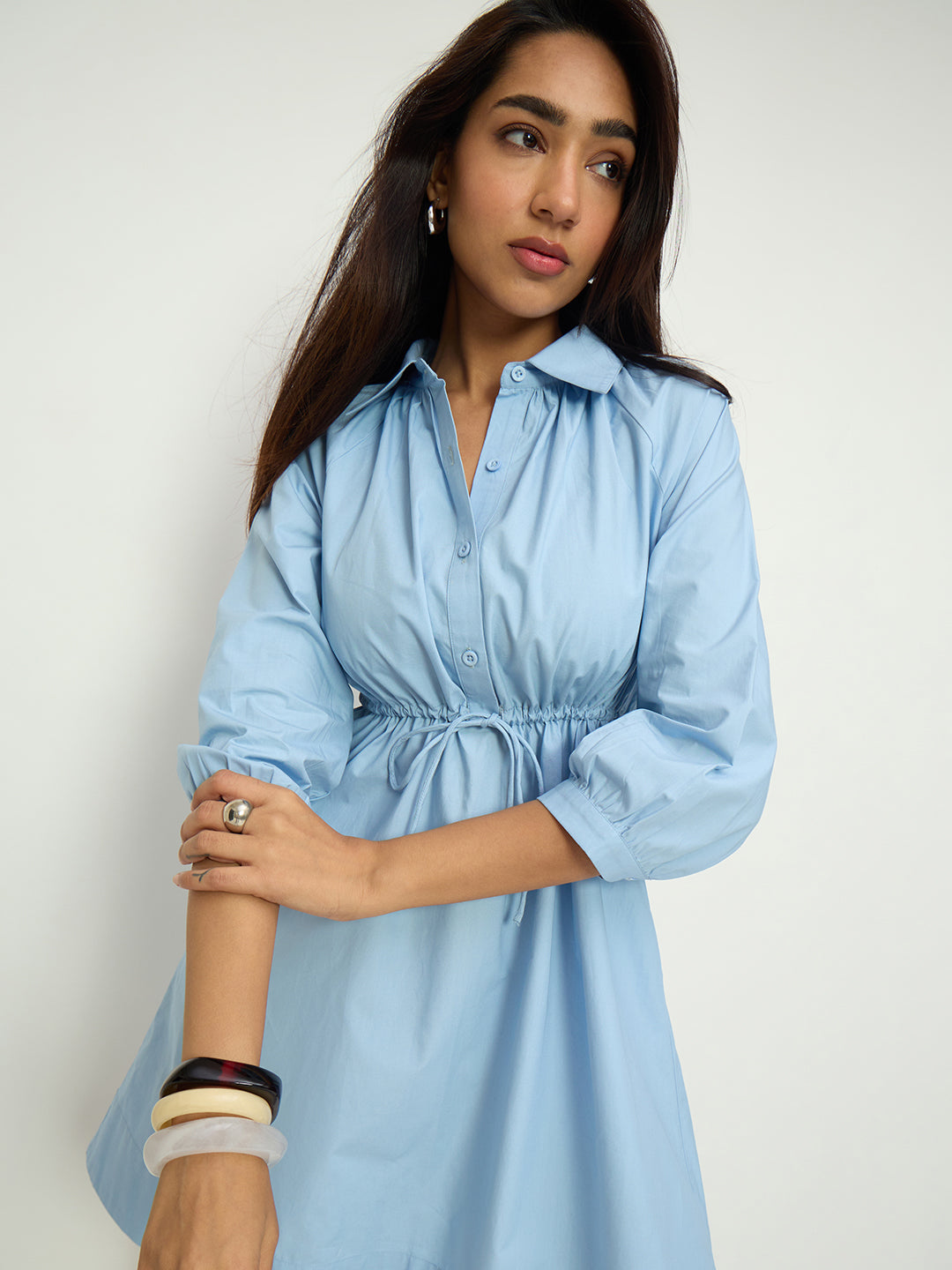 Powder Blue Poplin Shirt Mini Dress