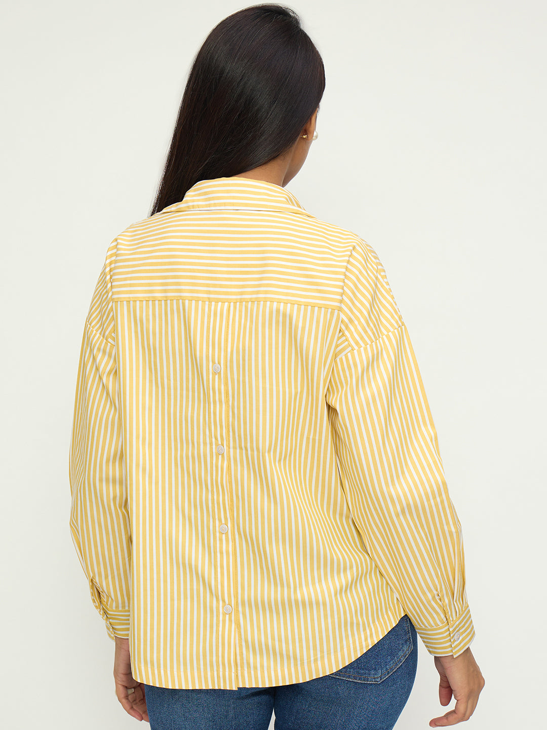 Yellow Stripe Back Button Detail Shirt
