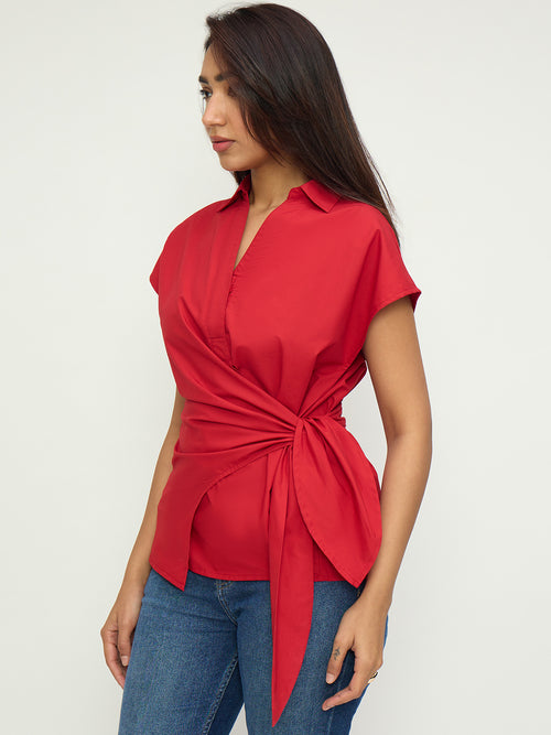 CrispCotton Red Wrap Top
