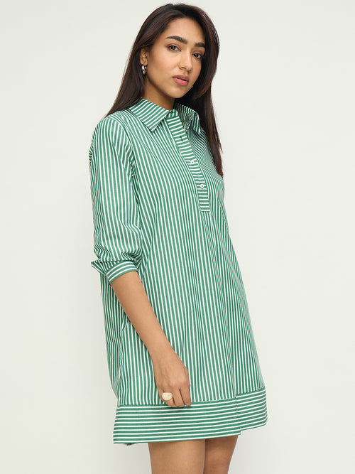 Green Stripe A-Line Mini Dress