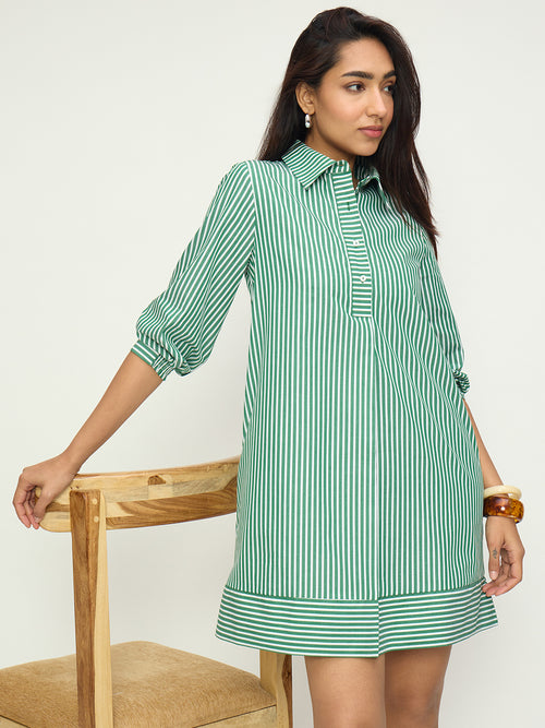 Green Stripe A-Line Mini Dress