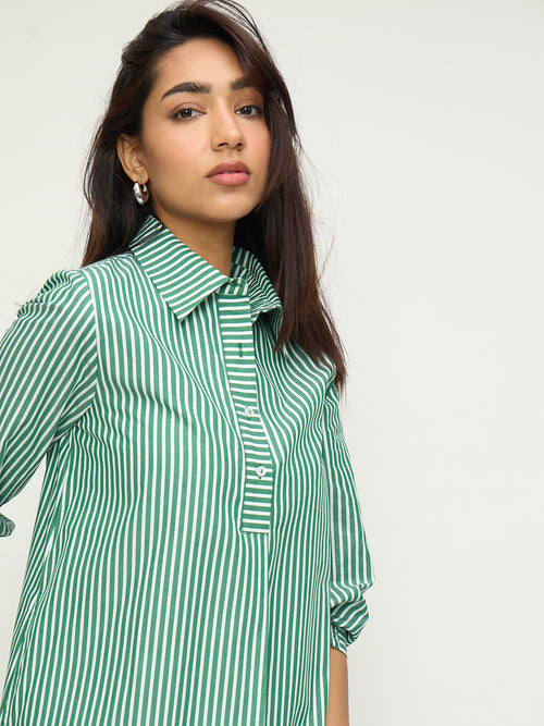 Green Stripe A-Line Mini Dress