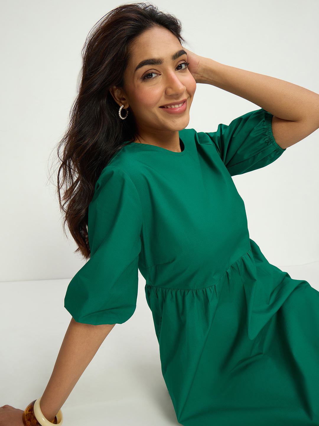 Green Poplin Tiered Maxi Dress