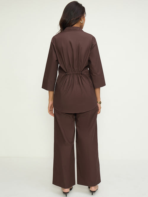 Coffee Brown Poplin Shirt Co-Ord Set