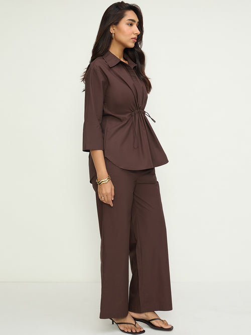 Coffee Brown Poplin Shirt Co-Ord Set