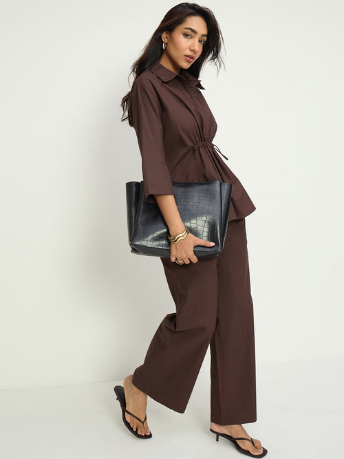 Coffee Brown Poplin Shirt Co-Ord Set