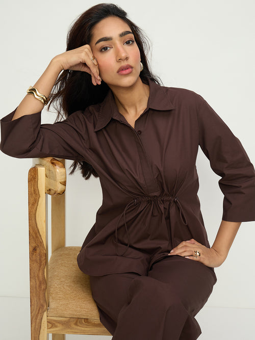 Coffee Brown Poplin Shirt Co-Ord Set