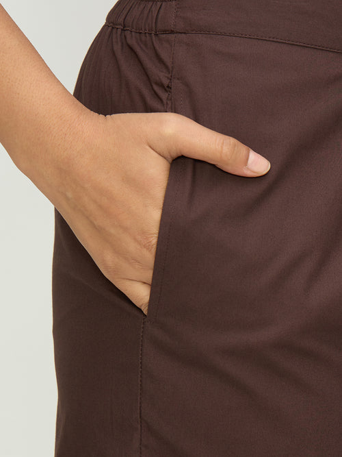 Coffee Brown Poplin Pleat Detail Co-Ord Set