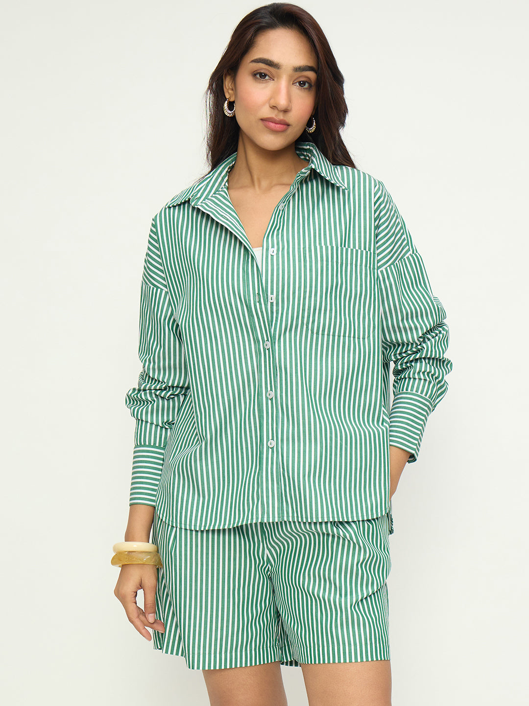 Green Stripe Shirt Co-Ord Set