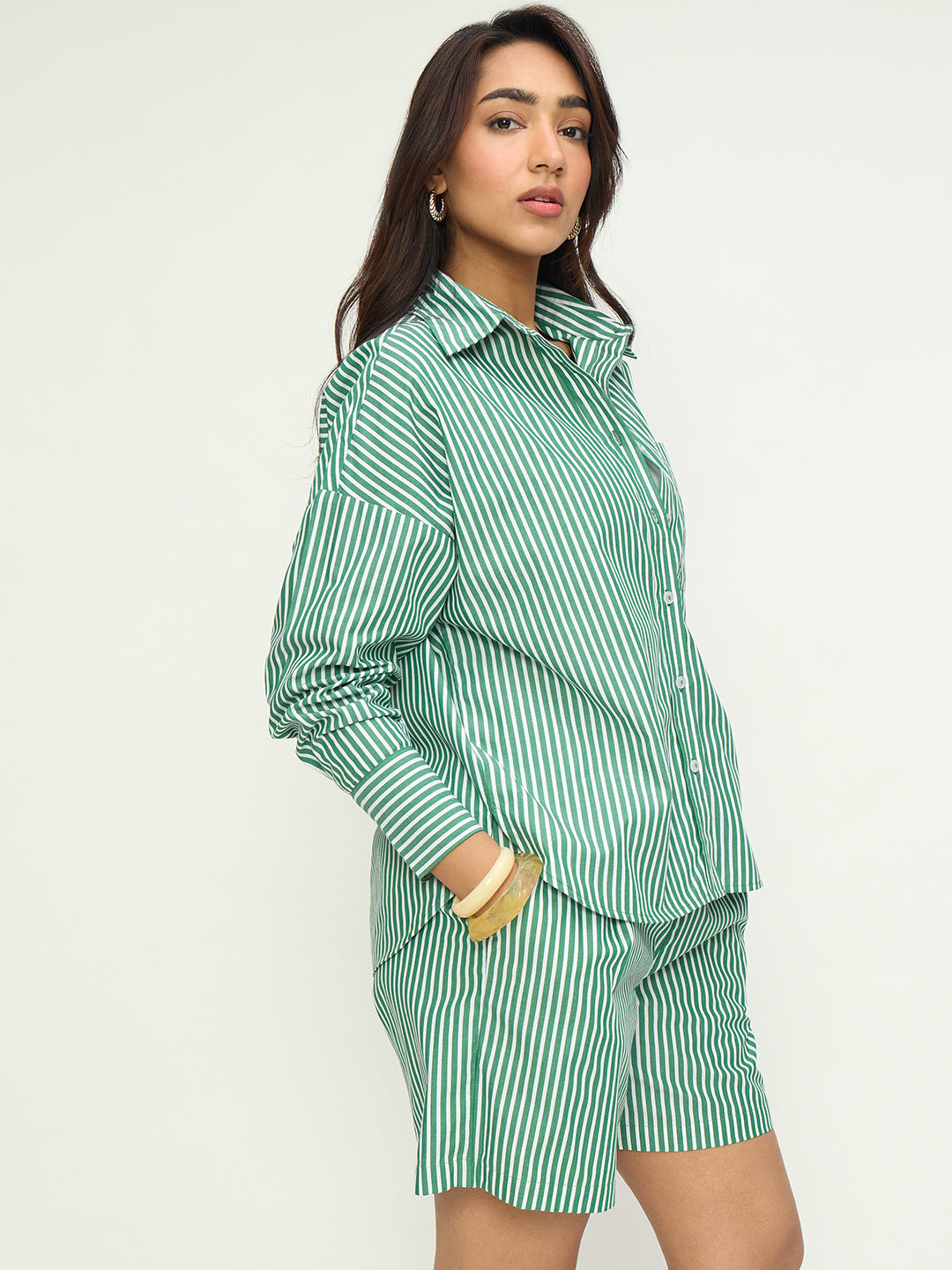 Green Stripe Shirt Co-Ord Set