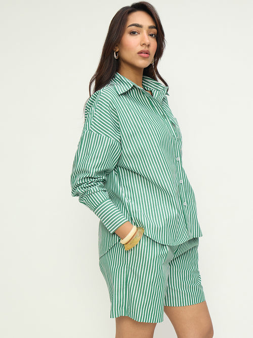 Green Stripe Shirt Co-Ord Set