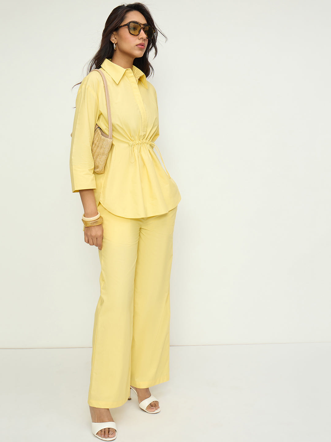 CrispCotton Butter Yellow Shirt Co-ord Set