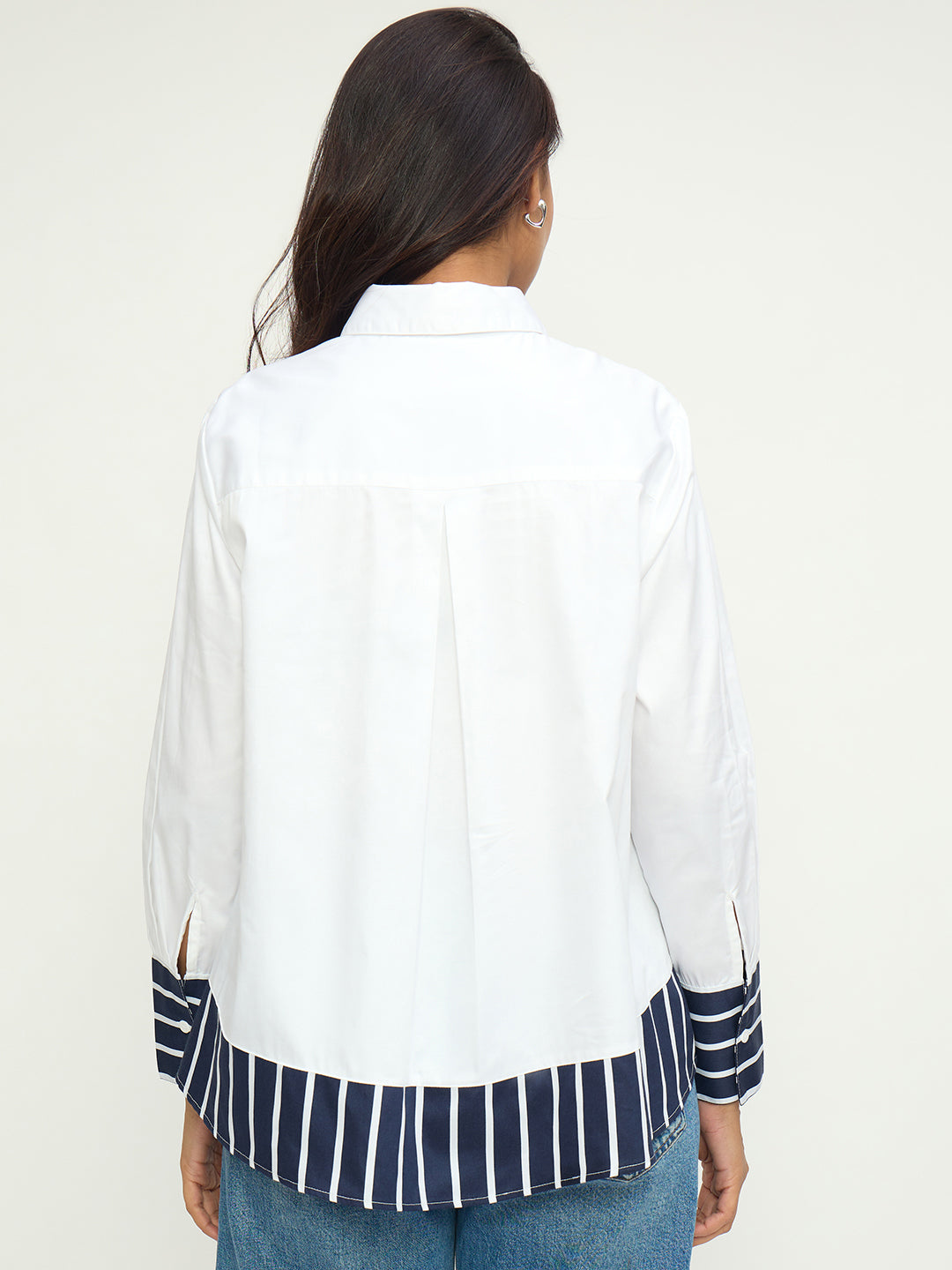 White Cotton With Stripes Detail Shirt