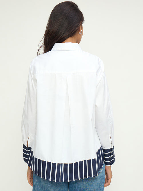 White Cotton With Stripes Detail Shirt