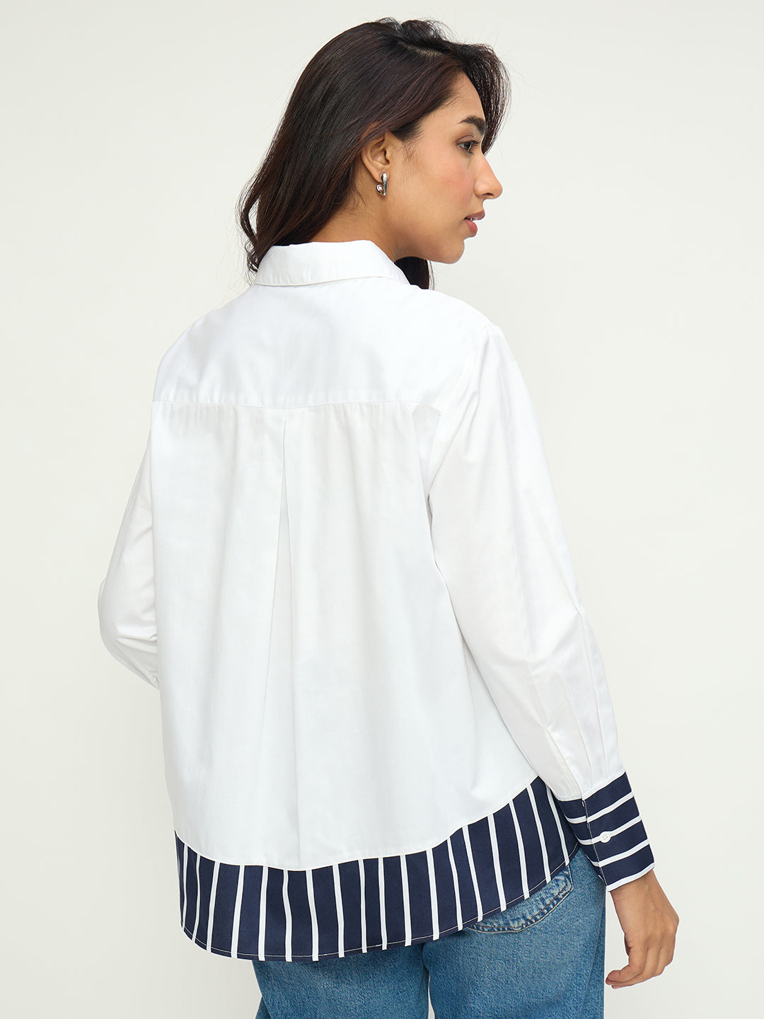 White Cotton With Stripes Detail Shirt