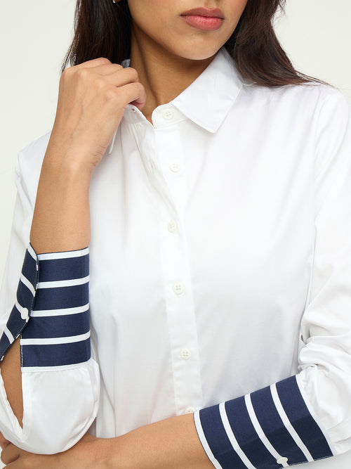 White Cotton With Stripes Detail Shirt