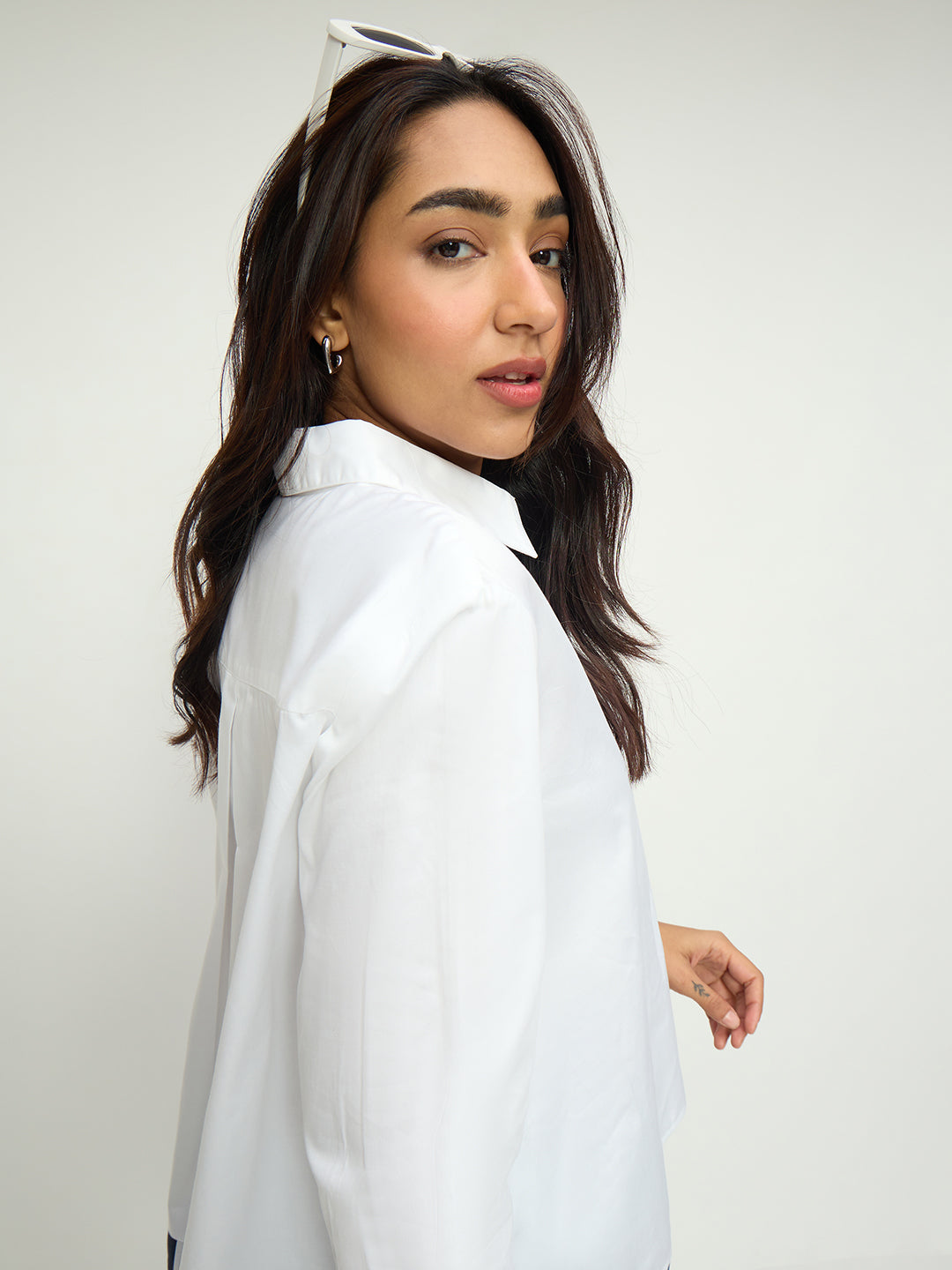 White Cotton With Stripes Detail Shirt