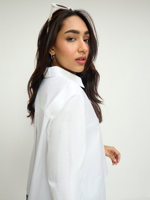 White Cotton With Stripes Detail Shirt