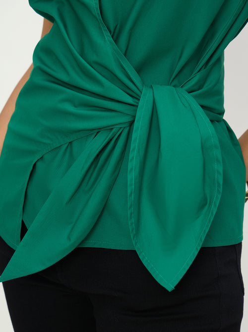CrispCotton Green Wrap Top