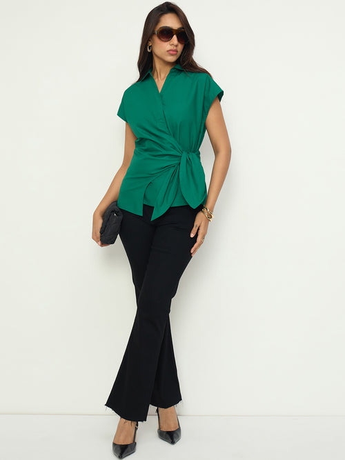CrispCotton Green Wrap Top