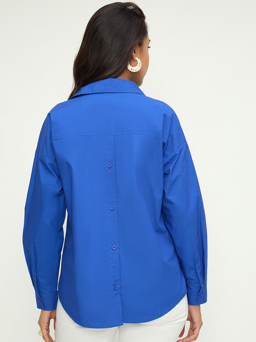 CrispCotton Royal Blue Back Button Detail Shirt