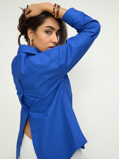 CrispCotton Royal Blue Back Button Detail Shirt