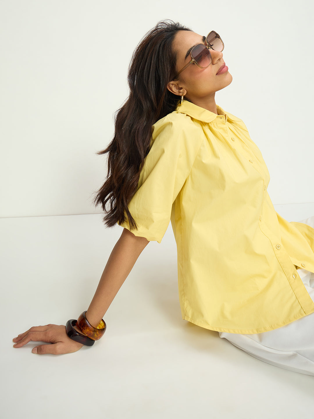 Butter Yellow Poplin Raglan Sleeve Shirt