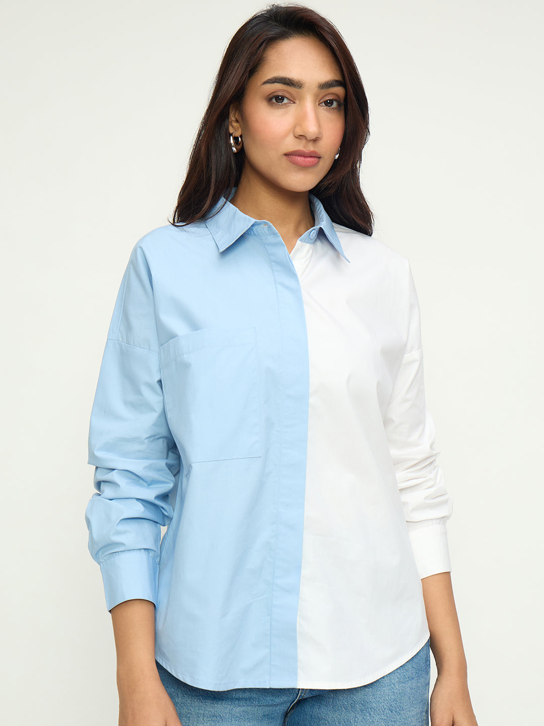Crispcotton Blue White Colorblock Shirt