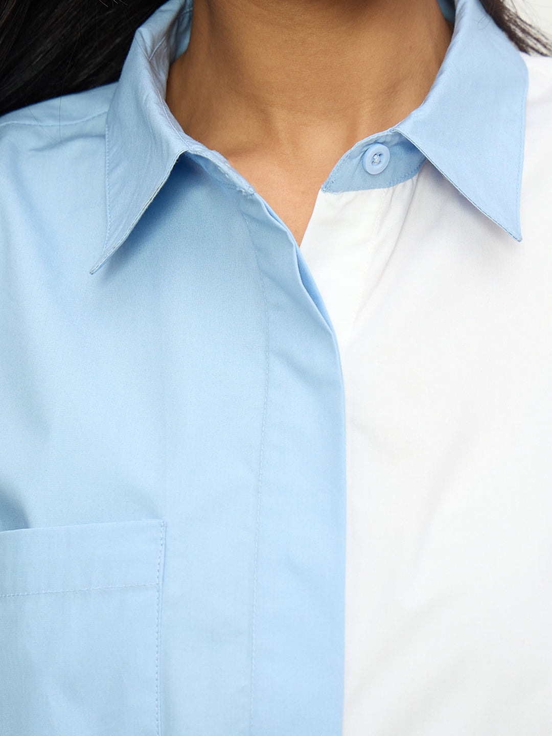 Crispcotton Blue White Colorblock Shirt