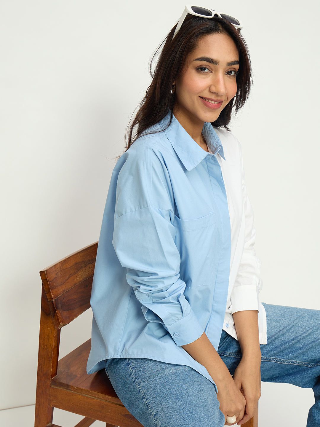 Crispcotton Blue White Colorblock Shirt