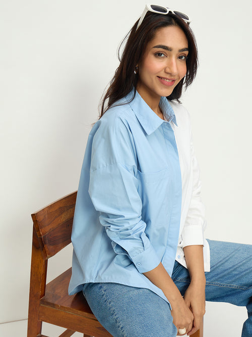 Crispcotton Blue White Colorblock Shirt