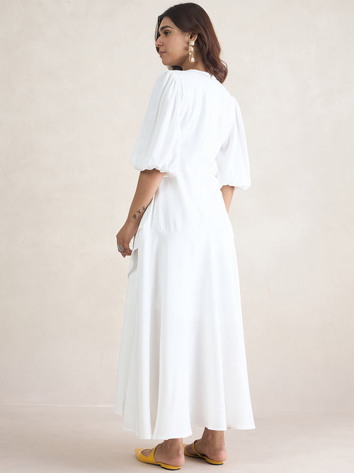 White Wrap Ruffle Maxi Dress