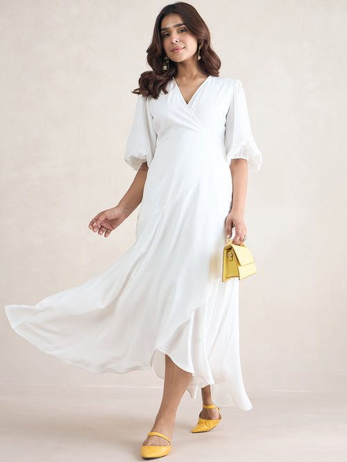 White Wrap Ruffle Maxi Dress