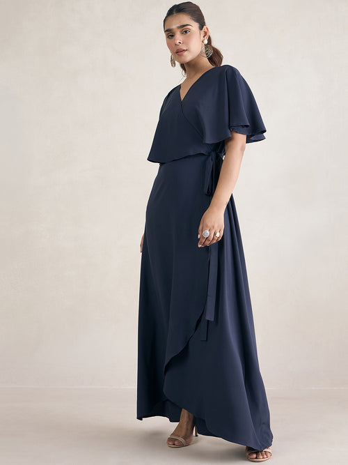 Navy Wrap Formal Maxi Dress