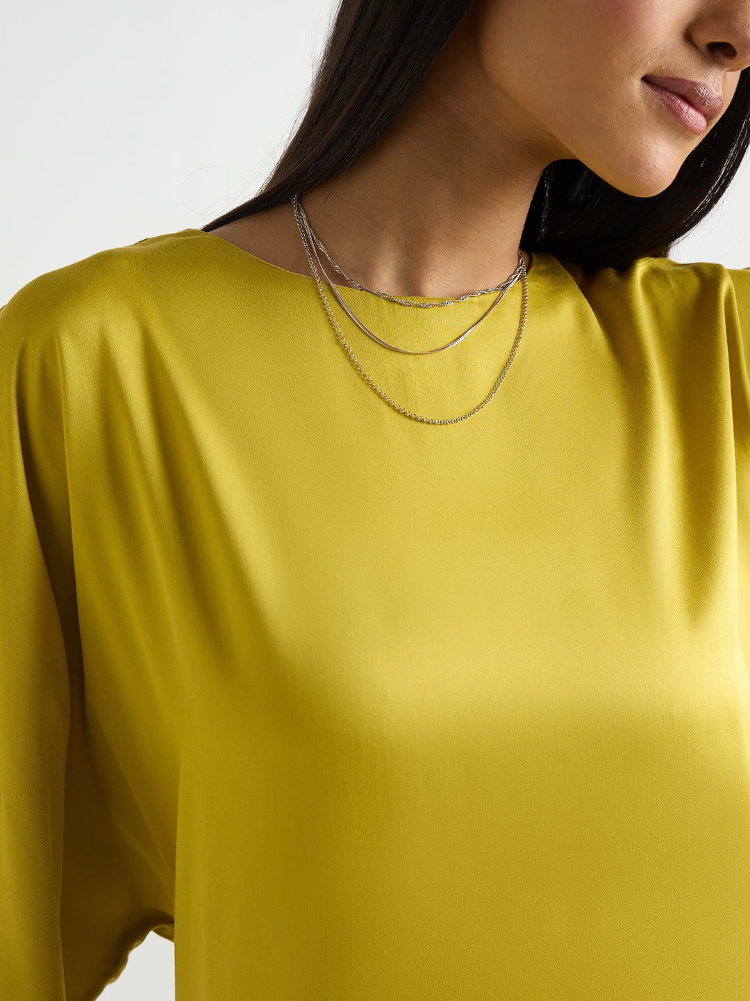 Citrine Green Satin Asymmetric Co-Ord Set