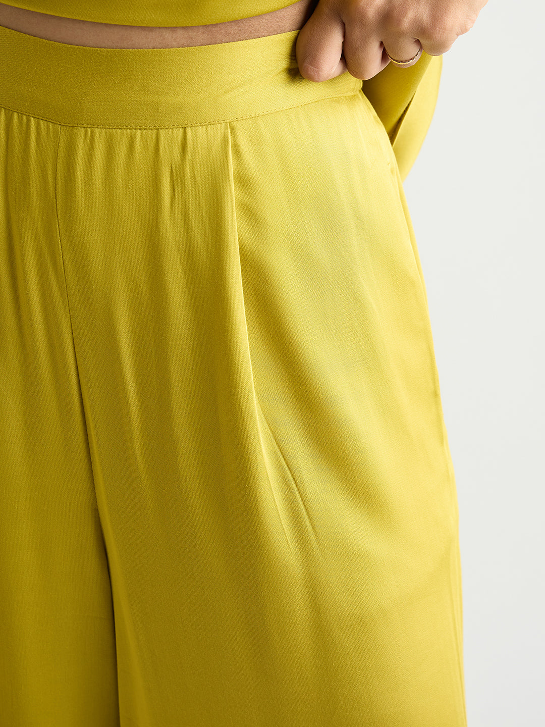 Citrine Green Satin Asymmetric Co-Ord Set