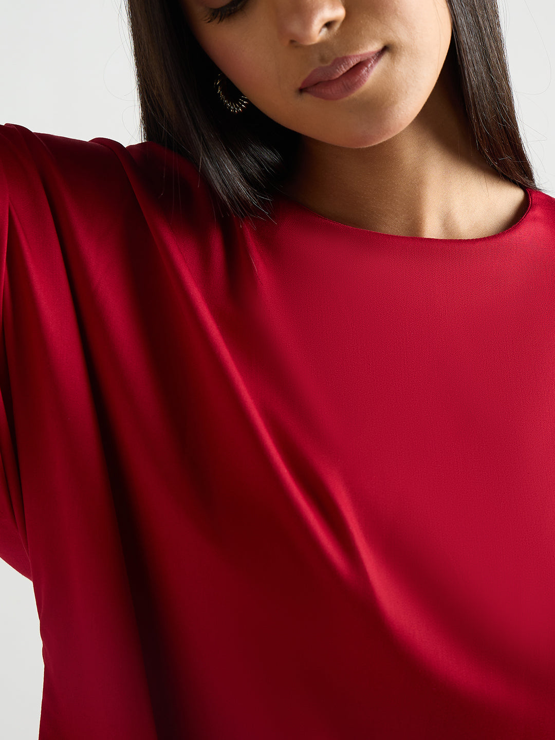Deep Red Satin Asymmetric Co-Ord Set