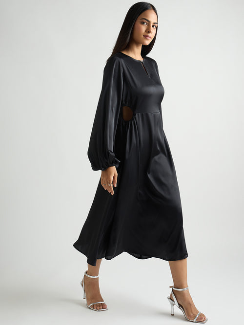 Black Side Cutout Detail Midi Dress