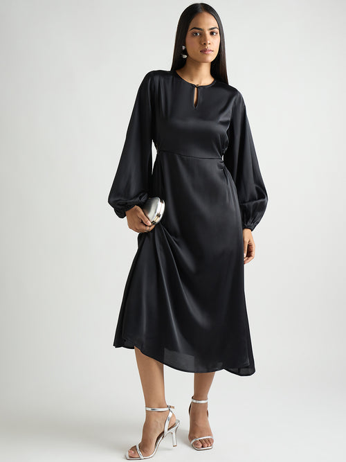 Black Side Cutout Detail Midi Dress