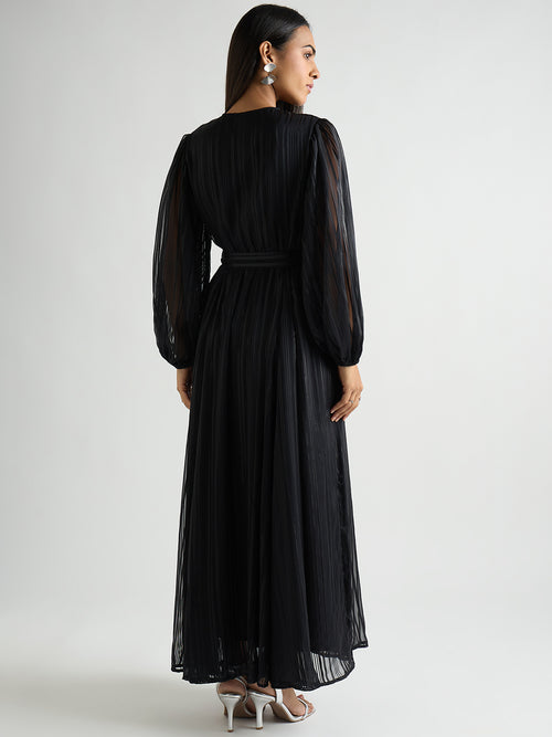Black Lurex Wrap Maxi Dress