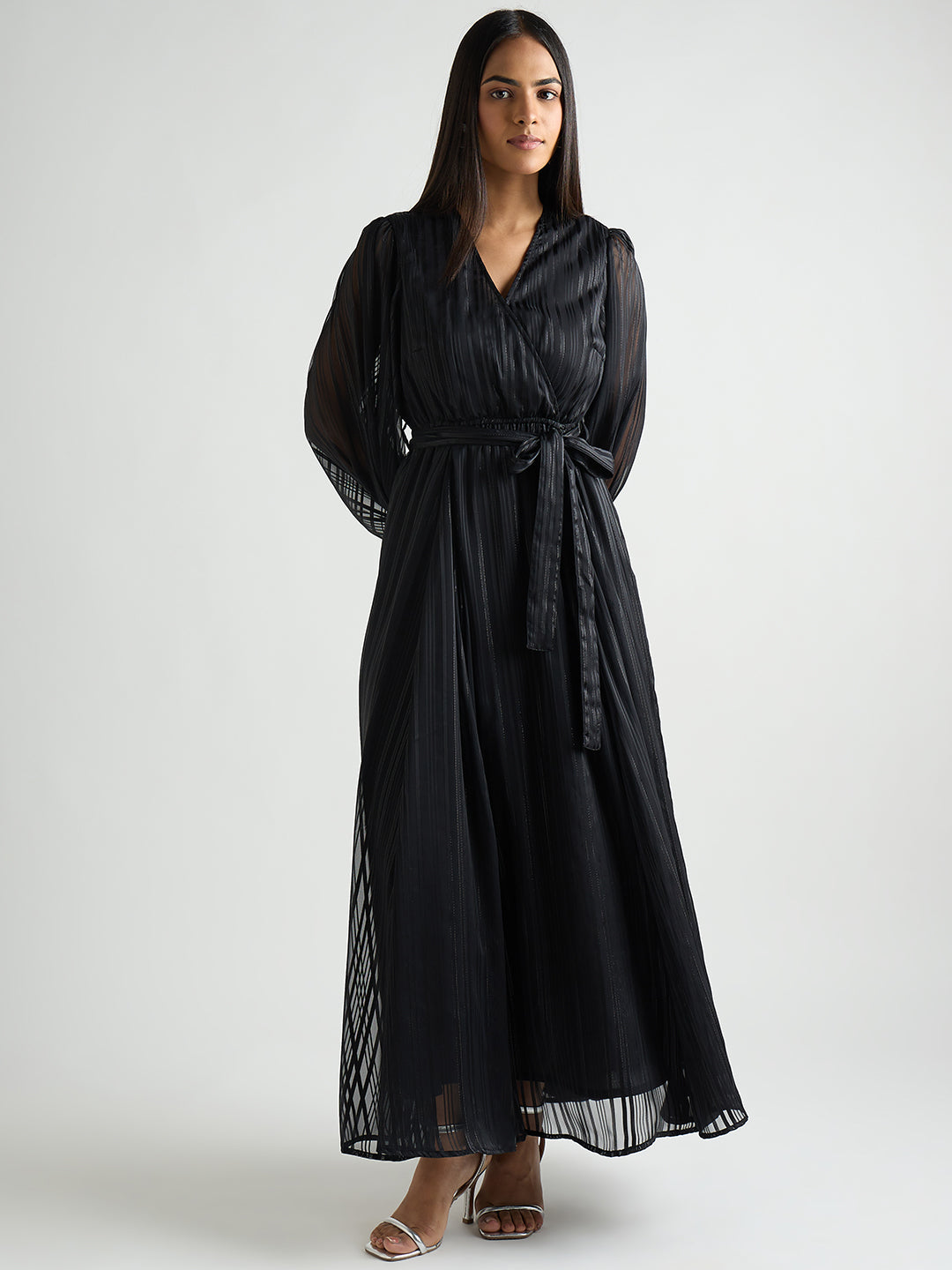 Black Lurex Wrap Maxi Dress
