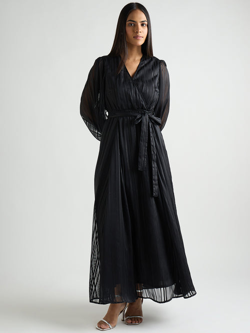 Black Lurex Wrap Maxi Dress