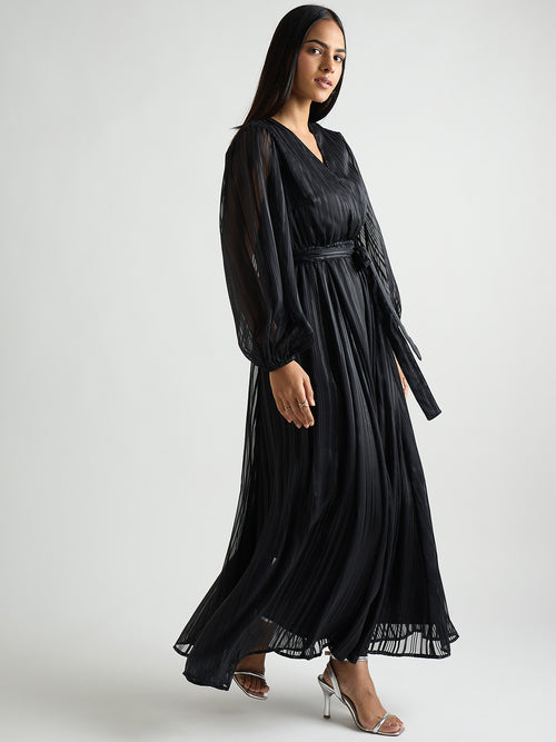 Black Lurex Wrap Maxi Dress