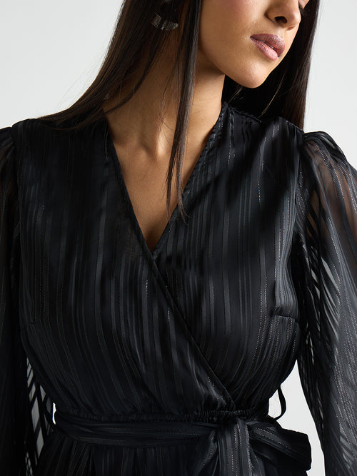 Black Lurex Wrap Maxi Dress