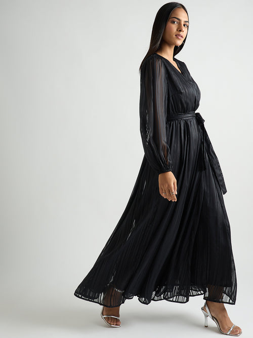 Black Lurex Wrap Maxi Dress