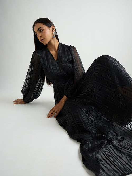 Black Lurex Wrap Maxi Dress