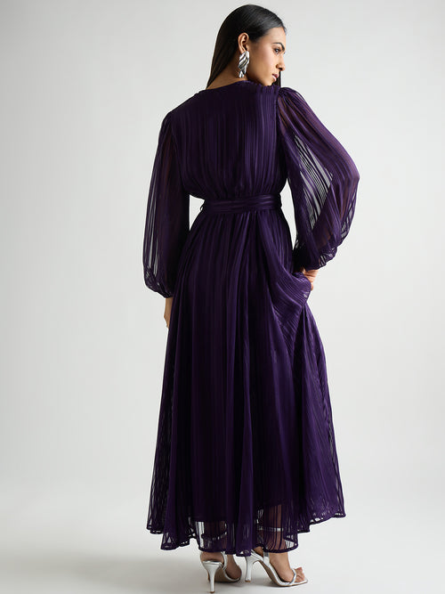 Deep Purple Lurex Wrap Maxi Dress