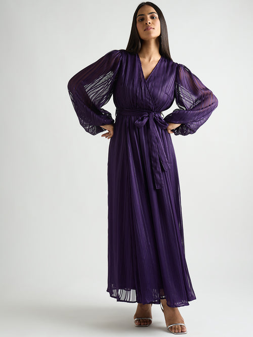 Deep Purple Lurex Wrap Maxi Dress